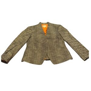 Ann Taylor LOFT Tweed Blazer Jacket Women Sz 2 Black Ivory Orange Lined Chic Mod